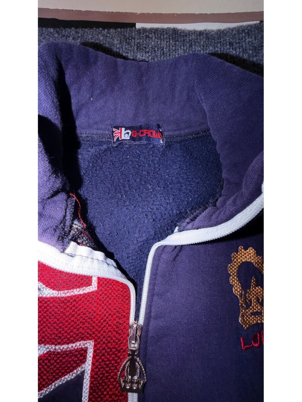 LONDON UNION Jacket Size XL Jack Crown Navy Blue Embroidered UK Flag Zippered - Picture 2 of 9